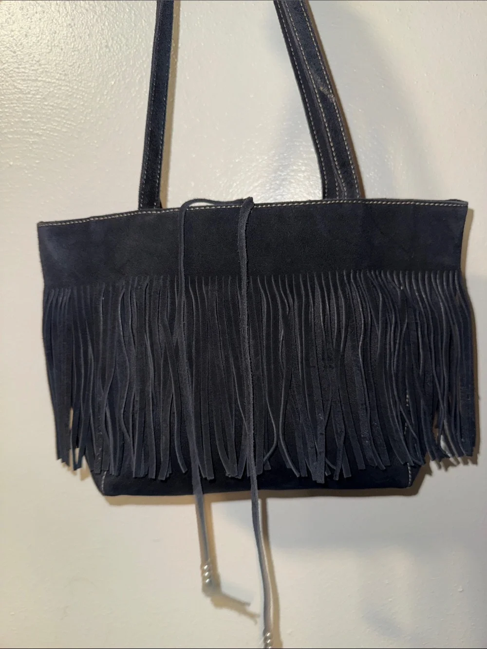 Black Fringe Suede Tote Bag Nine West